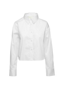 Kort hvid skjorte lavet af bomuld med klassisk krave, knaplukning foran og lange ærmer med knappede manchetter.