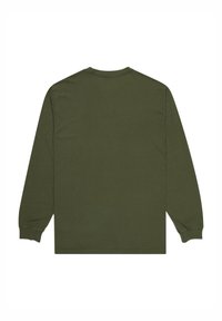 Langarm-T-Shirt in Olivgrün, aus Baumwolle, mit rundem Ausschnitt und gerippten Bündchen. Glatte Textur, schlichtes Design und keine sichtbaren Logos.