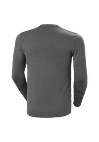 Grijze lange mouwen shirt met een gestructureerde stof, ronde halslijn en accenthardware op de mouwen met een gestroomlijnd ontwerp.
