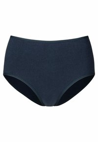 Hoge taille, navy blauwe katoenen slips met naadloze randen en een soepele textuur, ontworpen voor comfort en bedekking.