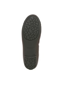 Zwarte schoenzool met een gestructureerd profiel, met een opvallend Vionic-logo. Het materiaal lijkt rubberachtig en duurzaam, ontworpen voor grip en comfort.
