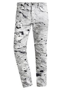 Grå byxor med ett tryck av månyta som har kratrar och fläckar i svart och vitt. Tillverkade av bomull och designade i en slim fit-stil.