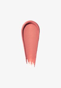Smooth, curved smear of pink lipstick or cream makeup with a slightly glossy finish on a white background.