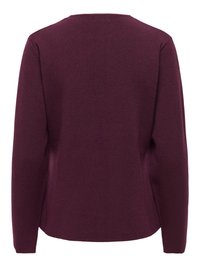 Langærmet, mørk burgundy crewneck trøje med en lige kant, vist bagfra på en hvid baggrund.