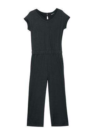 Černý overal s výstřihem do V, krátkými rukávy, zúženým pasem a širokými nohavicemi. Vyrobeno z měkké tkaniny; má detaily v podobě klíčové dírky na zádech.