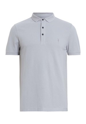 Graues Baumwoll-Poloshirt mit kurzen Ärmeln, Dreiknopfleiste und dezentem Logo-Stick auf der linken Brust.