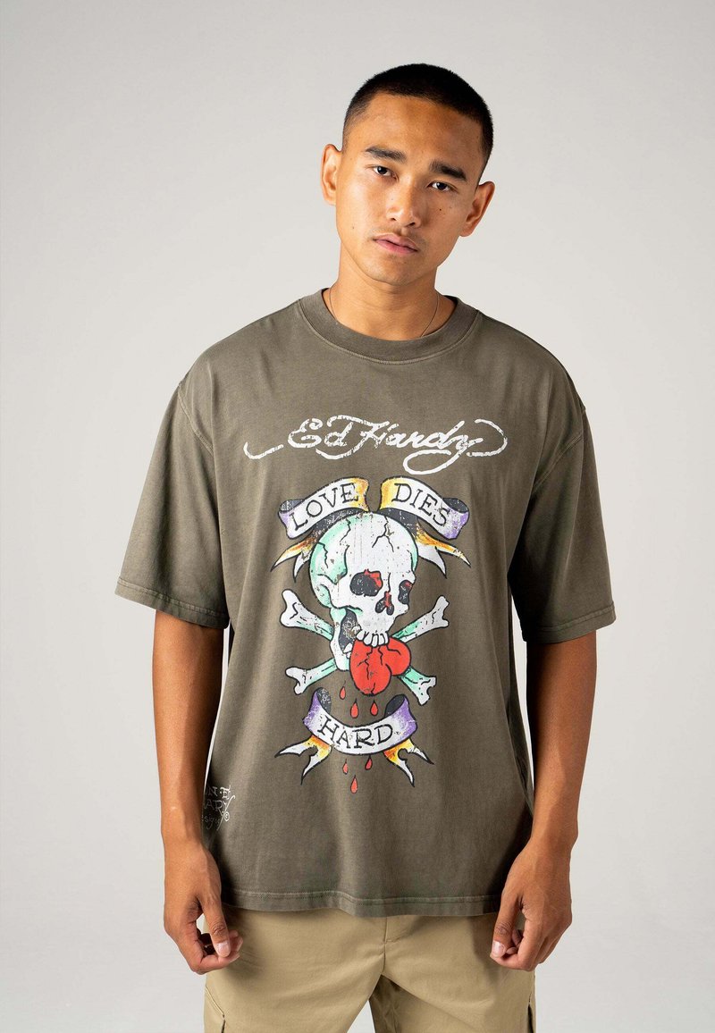Ed Hardy LOVE DIES HARD - Print T-shirt - washed khaki
