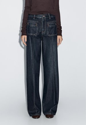 Massimo Dutti MID-RISE WIDE-LEG - Wide leg - dark blue