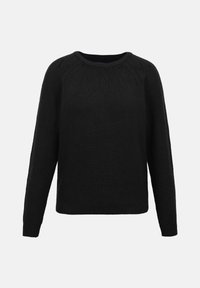 Μαύρο πλεκτό πουλόβερ με στρογγυλή λαιμόκοψη, με υφή μοτίβου και ριμπ μανσέτες και τελείωμα. Κανονική εφαρμογή, μακριά μανίκια.
