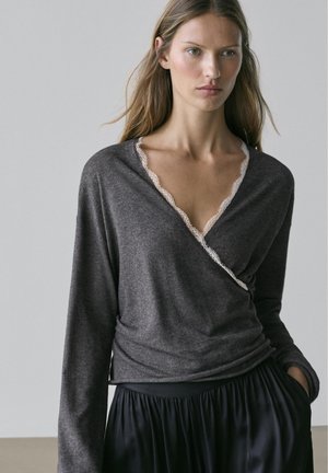 Massimo Dutti WRAP-OVER WITH LACE DETAIL - Gilet - dark grey