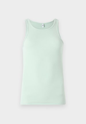 Hellgrünes Tanktop aus geripptem Stoff. Mit Rundhalsausschnitt und ärmellosem Design. Schlichte, unauffällige Optik.