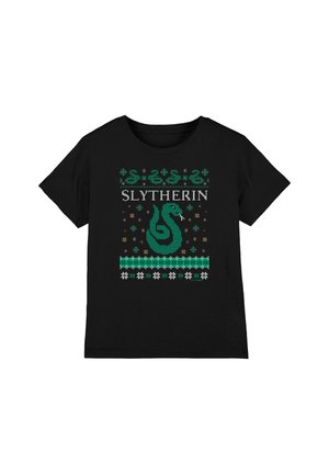 Cotton Soul, HARRY POTTER SLYTHERIN UGLY CHRISTMAS UNISEX - Print T-shirt - black