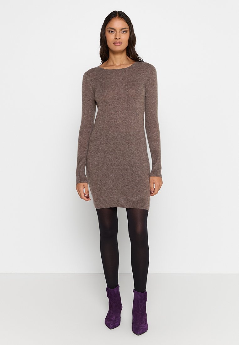 Just Cashmere Gebreide jurk bruin