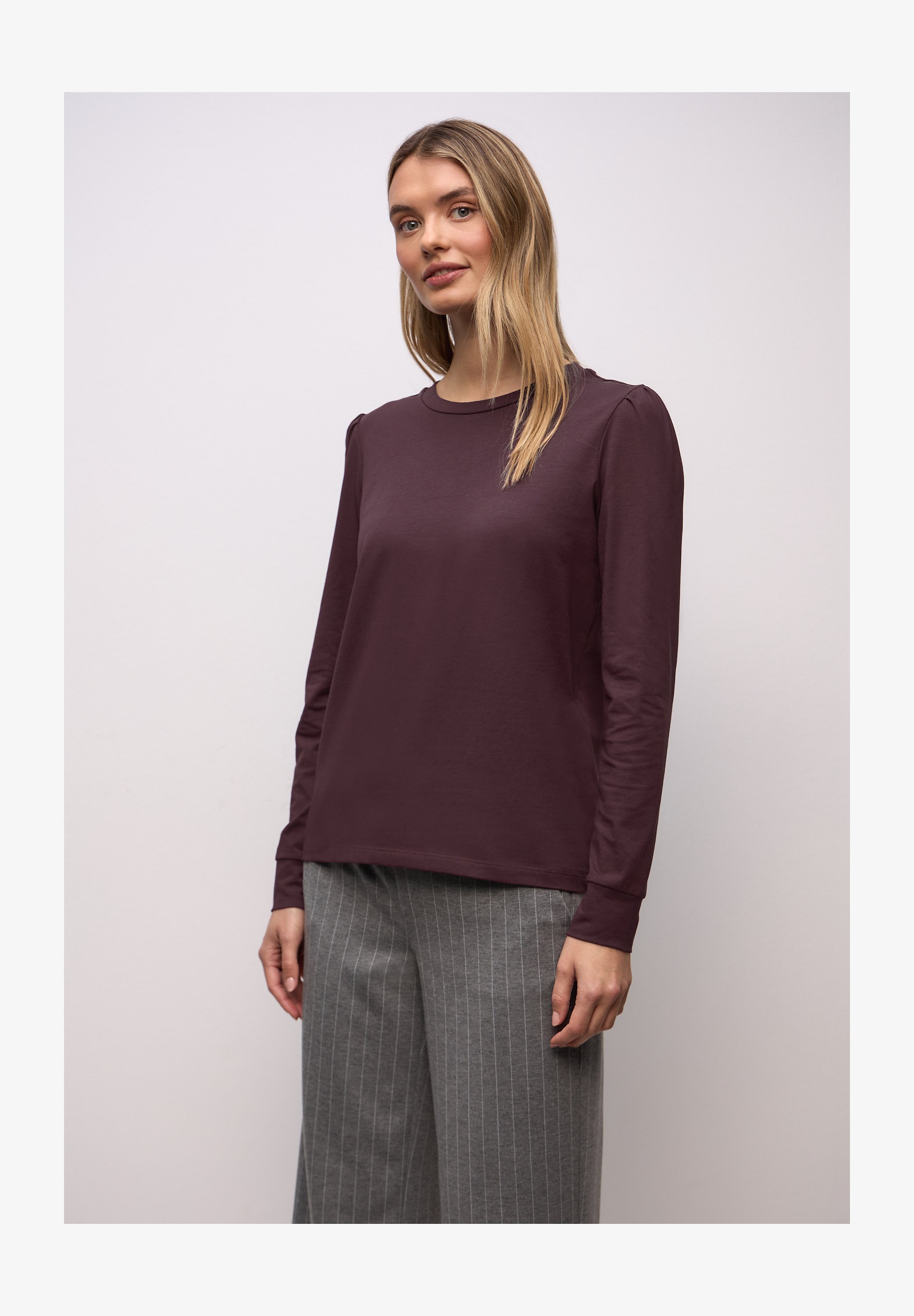 Street One Maglia A Maniche Lunghe Donna - Girocollo Con Dettaglio A Fessura E Effetto Coste - Cotone Elasticizzato