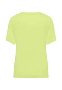 T-shirt a maniche corte in tessuto giallo neon brillante, con un col girocollo classico e una vestibilità rilassata. Tessuto liscio, senza pattern né dettagli.