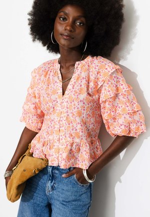 Promod, CHEMISE FLEURIE MANCHES BALLON - Blouse - imprimé écru