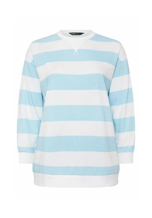 Sweatshirt met lange mouwen met brede horizontale strepen in lichtblauw en wit, voorzien van een ronde halslijn en geribbelde boorden aan de mouwen en onderkant.