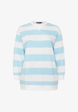 Felpa a maniche lunghe con ampie strisce orizzontali azzurro chiaro e bianco, dotata di scollo rotondo e polsini e orlo a coste.