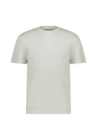 Light gray short-sleeve t-shirt made of textured fabric, featuring a crew neck and a relaxed fit. No visible logos or patterns.