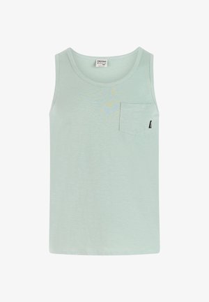 Lichtgroen mouwloos tanktop met een klein borstzakje en een ronde hals, gelabeld als maat medium.