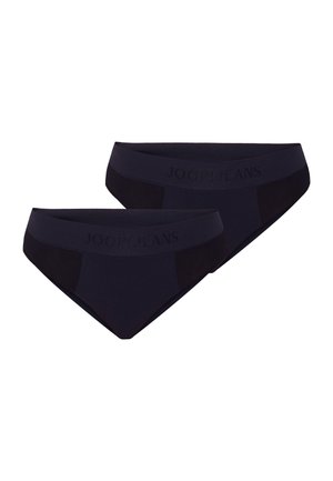 Zwei schwarze Herren-Slips mit breiten elastischen Bunds, die mit dem Schriftzug "JOOP! JEANS" in dunkler Schrift versehen sind.