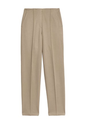 Beige bukser med lige ben, forreste presning, sidelommer og høj talje, designet med en glat, let struktureret stof.