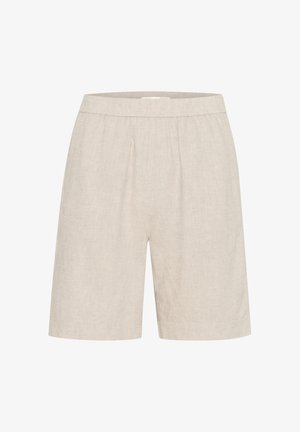 Shorts beige in lino con un fit rilassato, caratterizzati da pieghe in vita e taglio gamba dritta. Tessuto leggero e strutturato.