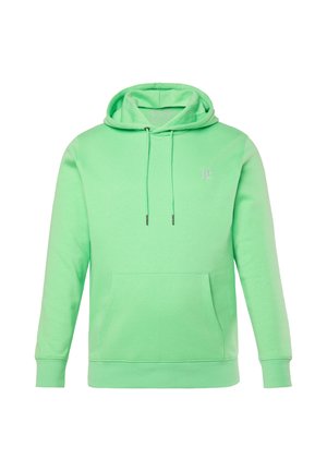 Jasnozielona bluza z kapturem, z przednią kieszenią, kapturem na ściągacz, ściągaczami na rękawach oraz subtelnym logo "JP" na piersi.