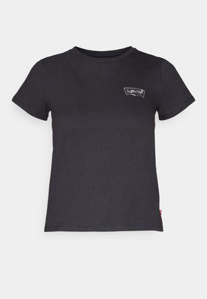 Czarna bawełniana koszulka z krótkim rękawem i okrągłym dekoltem. Posiada małe białe logo na lewej piersi. Gładka tekstura, standardowy krój.