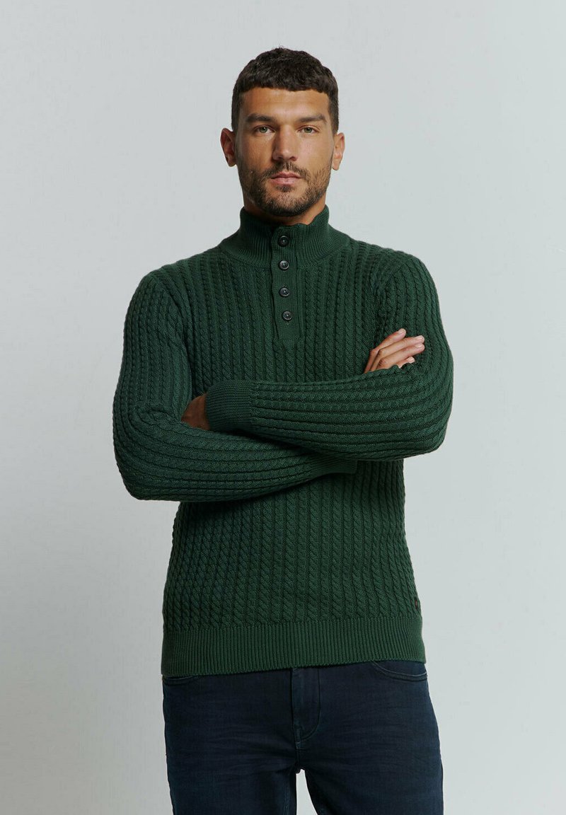 NO EXCESS JACQUARD WITH HALF-BUTTON PLACKET - Trui - dark green
