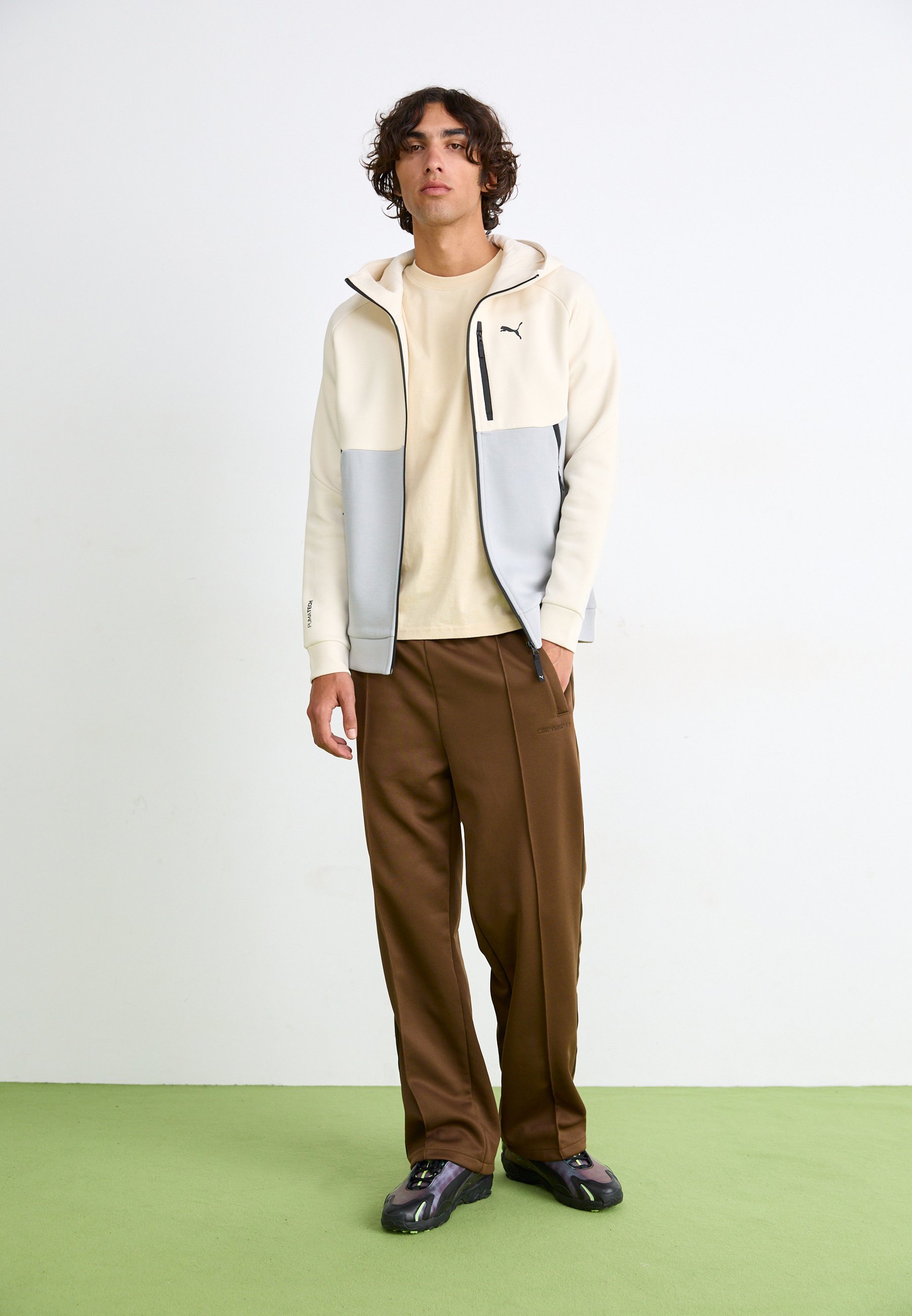Puma Zip-up sweatshirt - alpine snow gray echo/light yellow