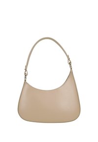 Sac à épaule en cuir beige avec une forme courbée, une poignée fine et une texture douce. Design simple sans motifs ni accents visibles.
