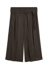 Bruine geplooide culottes met een riem. Gemaakt van zachte stof, met een wijde pijp en een tailleband met riem voor een verstelbare pasvorm.