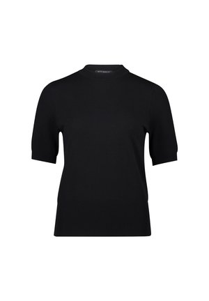 Top nero a maniche corte con collo alto, texture a costine e vestibilità dritta. Realizzato in un tessuto morbido ed elastico.