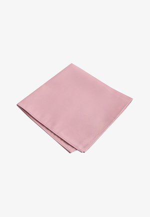 Pink fabric napkin, folded, with a subtle textured pattern. Rectangular shape, smooth texture, and neat edges. Suitable for dining use.