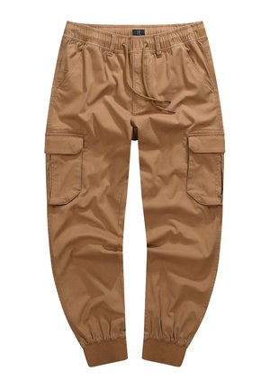 Brune cargo bukser med elastisk talje og snøre, sidelommer og tapered manchetter. Fremstillet af slidstærkt, letvægtsstof.
