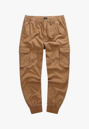 Brune cargo bukser med elastisk talje og snøre, sidelommer og tapered manchetter. Fremstillet af slidstærkt, letvægtsstof.