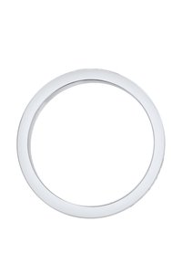 Runder, reflektierender Metallrahmen für einen Spiegel in Silber. Glattes, kreisförmiges Design mit einem schlanken Profil, ohne sichtbare Hardware oder Akzente.