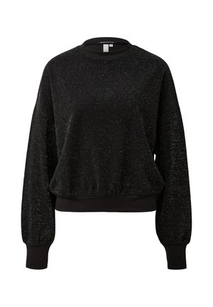 Schwarzer Sweatshirt aus einem strukturierten, glitzernden Material. Lange Ärmel mit elastischen Bündchen und Rundhalsausschnitt. Weiche Haptik und lockere Passform.