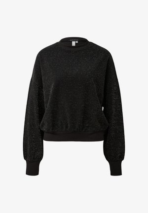 Schwarzer Sweatshirt aus einem strukturierten, glitzernden Material. Lange Ärmel mit elastischen Bündchen und Rundhalsausschnitt. Weiche Haptik und lockere Passform.