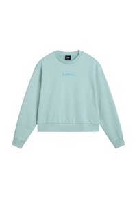 Felpa verde menta realizzata in morbido cotone, con collo rotondo, maniche lunghe, polsini e orlo a coste, con logo "vans." ricamato sul davanti.