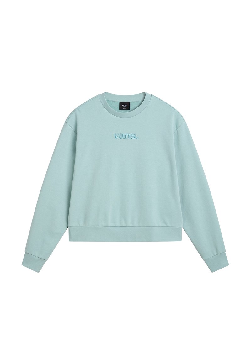 Felpa verde menta realizzata in morbido cotone, con collo rotondo, maniche lunghe, polsini e orlo a coste, con logo "vans." ricamato sul davanti.