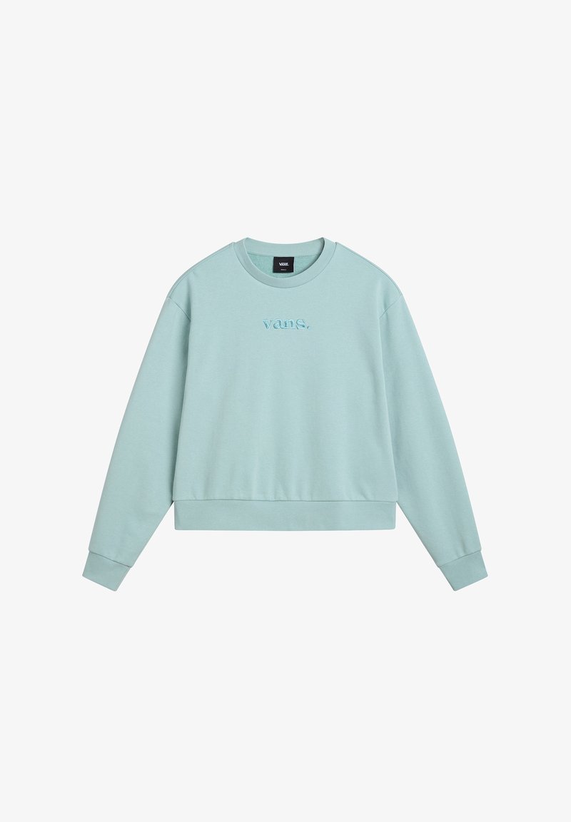 Felpa verde menta realizzata in morbido cotone, con collo rotondo, maniche lunghe, polsini e orlo a coste, con logo "vans." ricamato sul davanti.