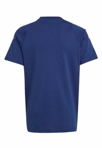 Marineblå kortærmet t-shirt lavet af bomuld, med rund hals og en glat tekstur. Ingen synlige mønstre eller accenter.