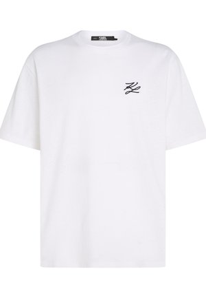 T-shirt bianco in cotone con scollo a giro e maniche corte. Presenta un piccolo logo ricamato nero sul lato sinistro del petto.
