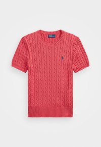 CABLE KNIT COTTON SHORT SLEEVE SWEATER - Nyomott mintás póló - red sky