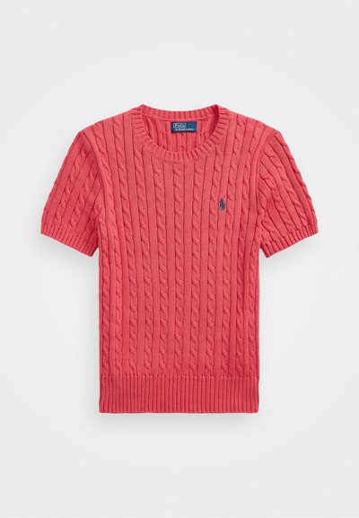 Polo Ralph Lauren CABLE KNIT COTTON SHORT SLEEVE SWEATER - Μπλουζάκι με στάμπα - red sky