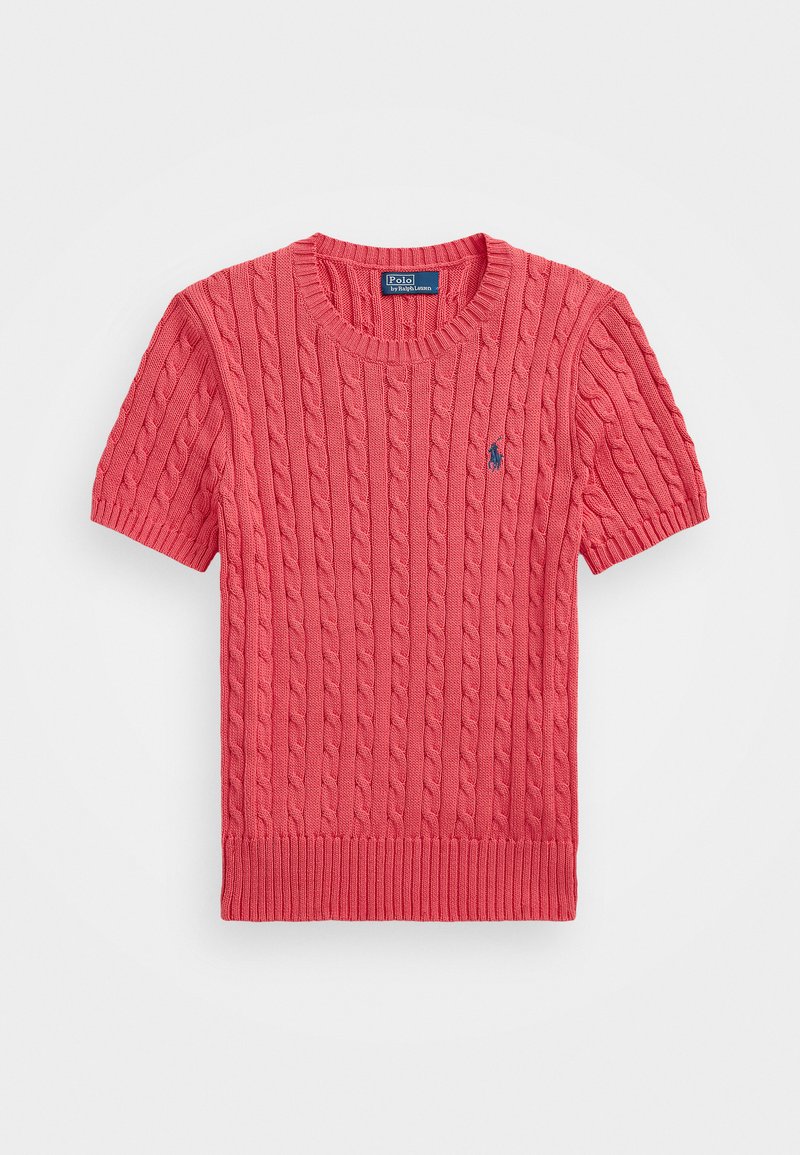 Polo Ralph Lauren CABLE KNIT COTTON SHORT SLEEVE SWEATER - T-shirts med print - red sky