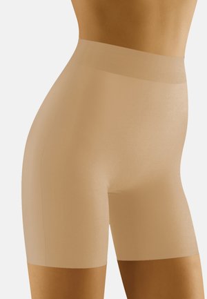 Beige vormende shorts van glad, rekbaar materiaal, met een hoge tailleband en een lengte tot halverwege het bovenbeen voor een gestroomlijnde pasvorm.