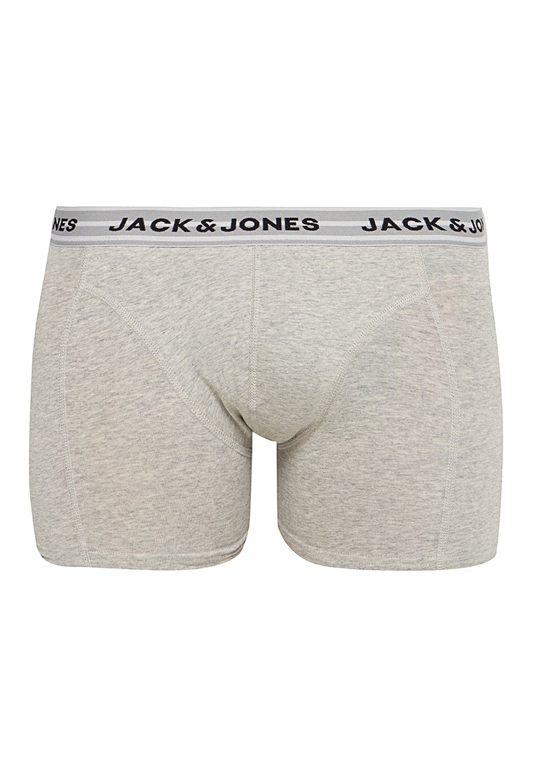 Boxers en coton gris avec une ceinture élastique noir et gris portant le logo "JACK & JONES". Texture douce avec une coupe ajustée.